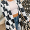 Black Checkered Waffle Knit Thumbhole Long Sleeve Cardigan