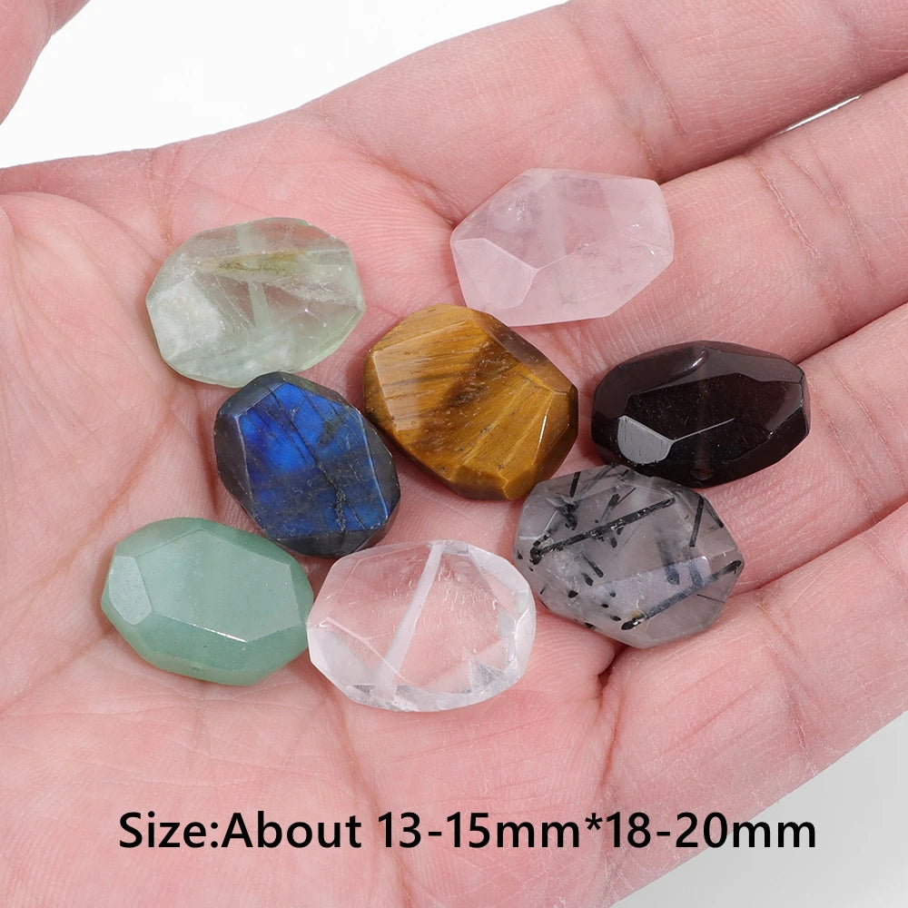 5Pcs/Lot Faceted Natural Irregular Stone Beads Tiger Eye Labradorite Rose Quartzs Charms Bead for Jewelry Making Accessories