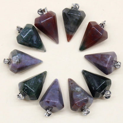 24pcs Natural Stone Reiki Pendulum Divination Pendant Amethyst Quartz Crystal Agate Suitable for DIY Necklace Jewelry Pendant