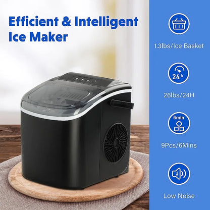 YSSOA Portable Ice Maker for Countertop, 9 Ice Cubes Ready in 6 Mins, 26lbs Ice/24Hrs, with Self-Cleaning Feature