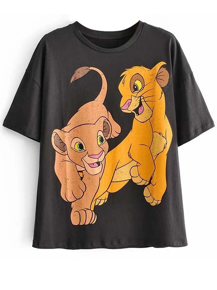 Disney T-Shirt Bambi Deer Fashion Women T-Shirt Summer Cartoon O-Neck Short Sleeve T-Shirt Women Casual Tee Tops Female Femmes