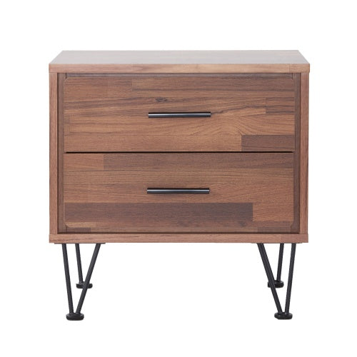 Walnut 2-Drawer Accent Table With Hairpin Legs