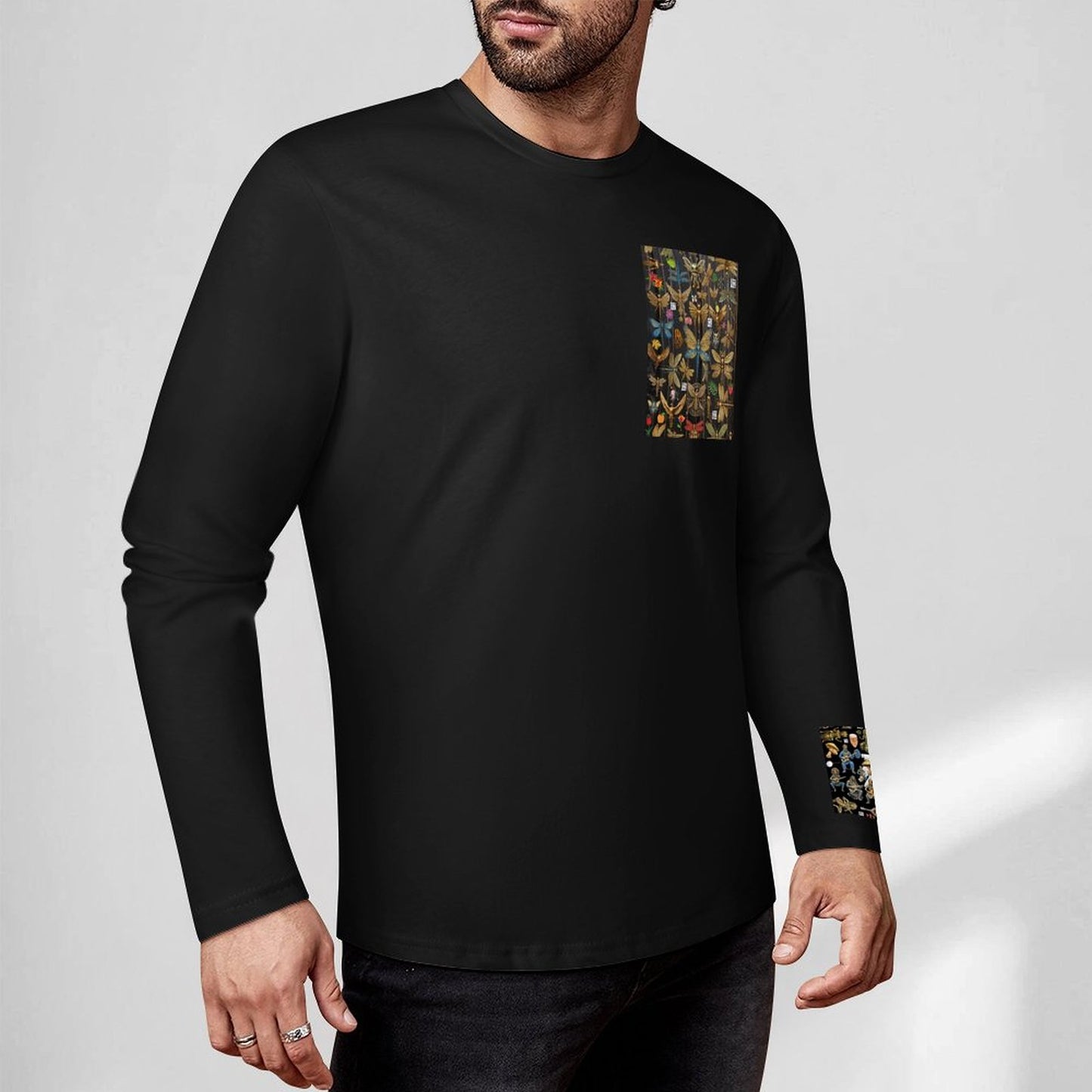 DTF 160gsm Cotton Men's Long Sleeve T-shirt (Front+Sleeve Printing)