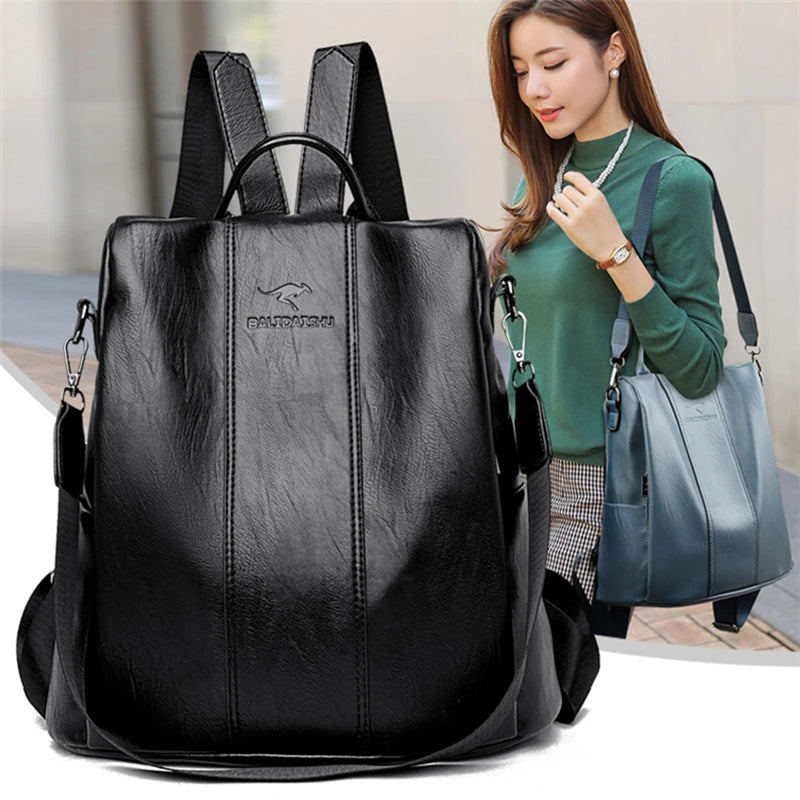 Anti-theft Leather Backpack Women Vintage Shoulder Bag Ladies High Capacity Travel Backpack School Bags Girls Mochila Feminina