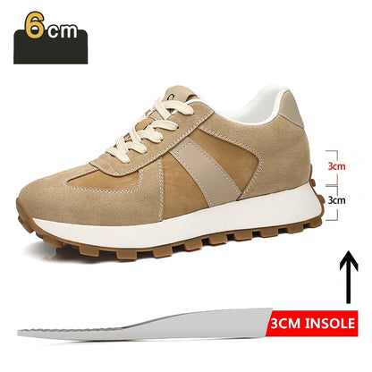 Elevator Casual Sneakers Man Cow Suede Leather Lace-Up Round Toe Platform Shoes 3/6/8cm Height Increase Shoes For Men Lift Sport