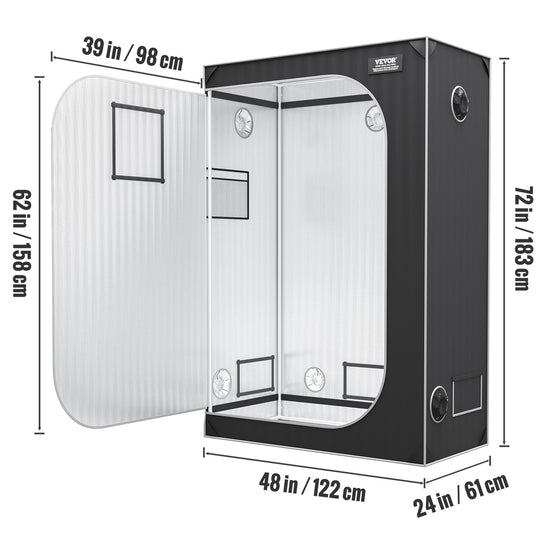 VEVOR 2x4 Grow Tent, 48'' X 24'' X 72'', High Reflective 2000D Mylar Hydroponic Growing Tent With Observation Window, Tool Bag And Floor Tray For Indoor Plants Growing