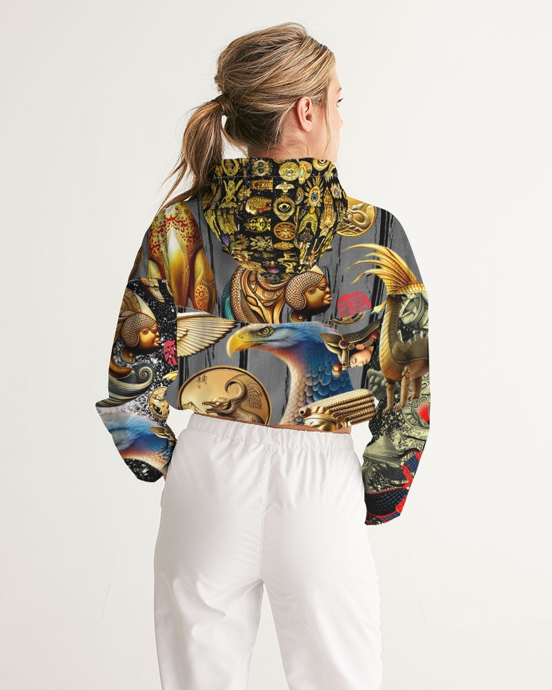 Trendy Abstrak Pattern Women's All-Over Print Cropped Windbreaker