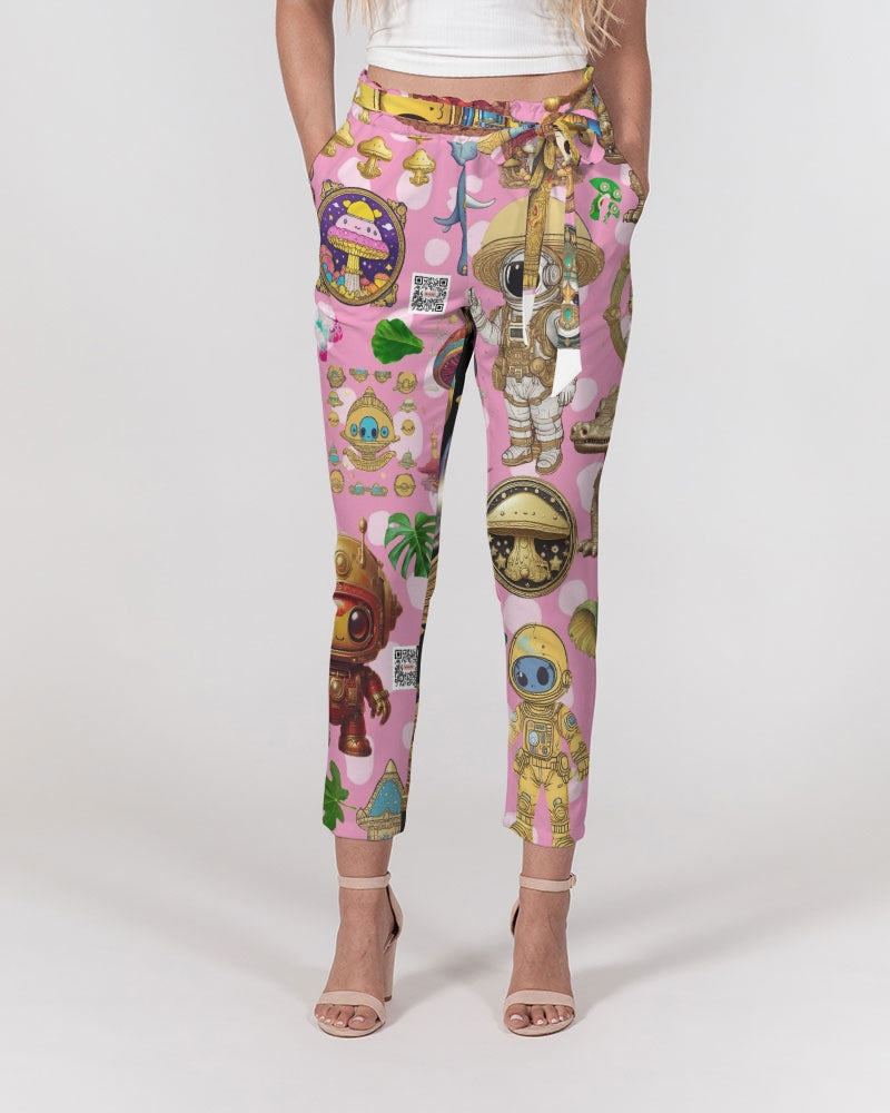 Alien Trendy Abstrak Collection Women's All-Over Print Belted Tapered Pants