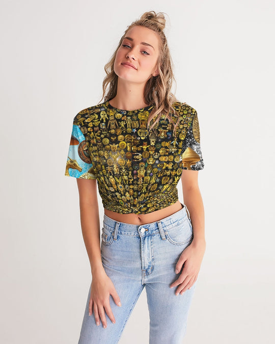 Nature Abstrak Women's All-Over Print Twist-Front Cropped Tee