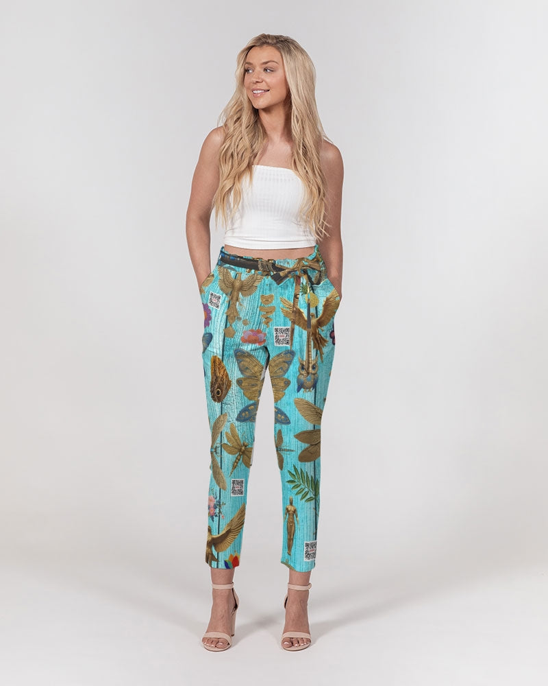 Abstrak dragonfly Women's All-Over Print Belted Tapered Pants