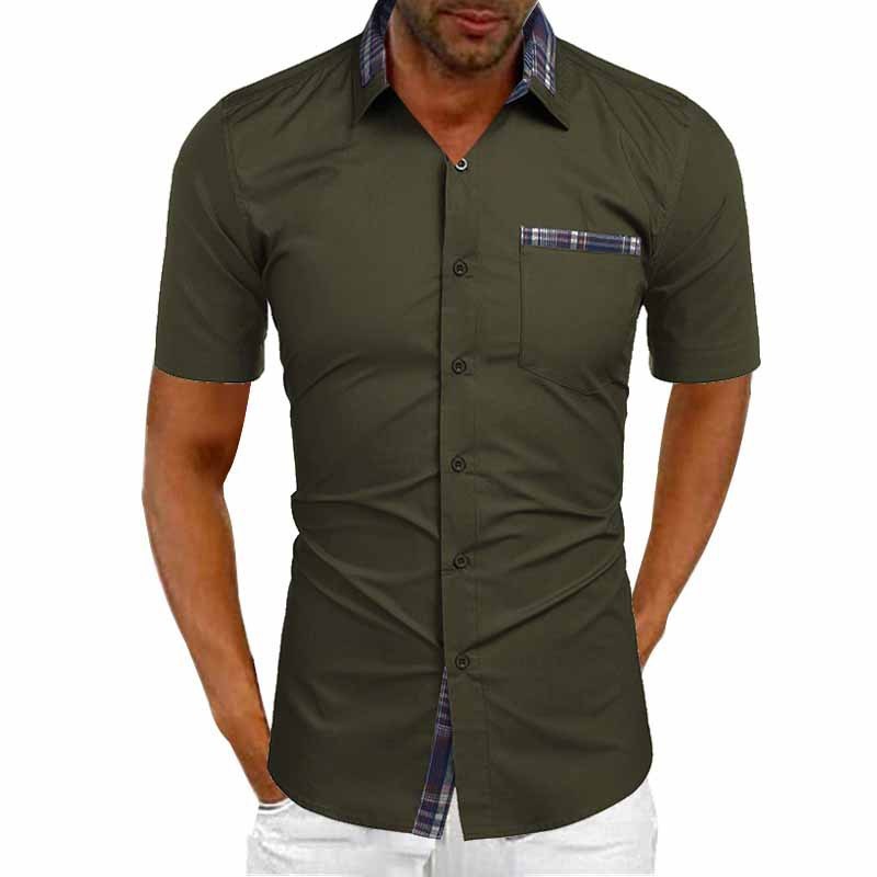 Men's Short Sleeve Contrast Fashion Button-Up Shirt