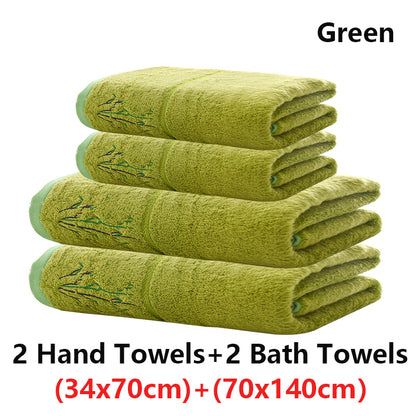 Embroidered Bamboo Fiber Towel Set for Adult High Quality Solid Color Super Absorbent Bath Towel Home Bath Towels & Hand Towels