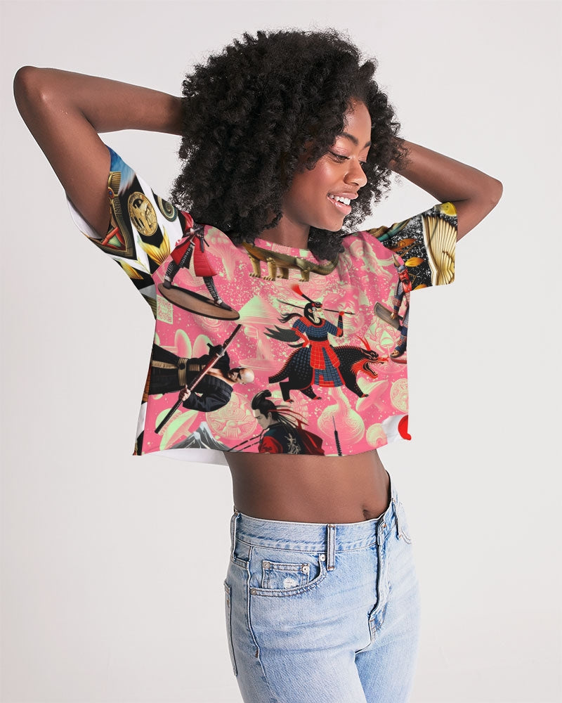 Trendy Abstrak Pattern Women's All-Over Print Lounge Cropped Tee