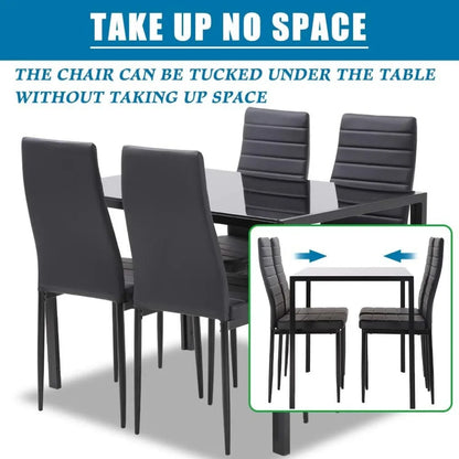 Dining table set, small space glass kitchen table and chair for 4 people, rectangular modern home furniture (black glass)