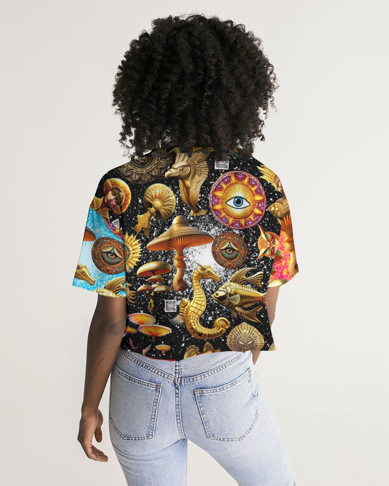 Eye and Face Abstrak Women's All-Over Print Lounge Cropped Tee