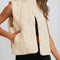 Beige Quilted High Neck Button Up Pocket Vest Coat