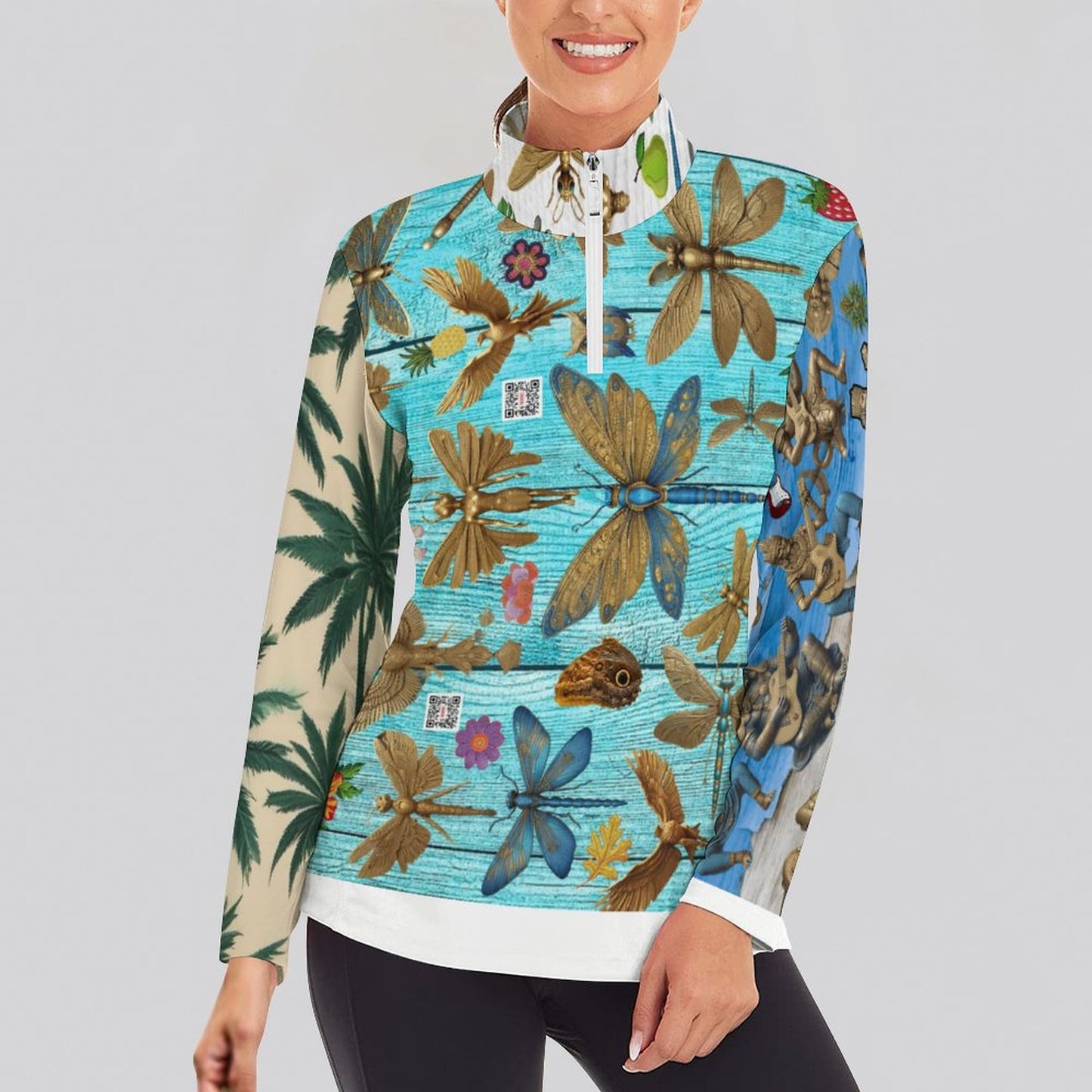 1/4 Zipper Long Sleeve Zip Gym Top DS007 (All-Over Printing)