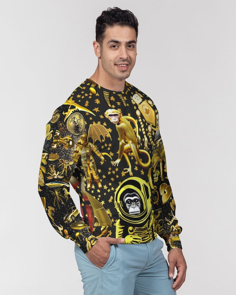 Outer Space Abstrak Men's All-Over Print Classic French Terry Crewneck Pullover