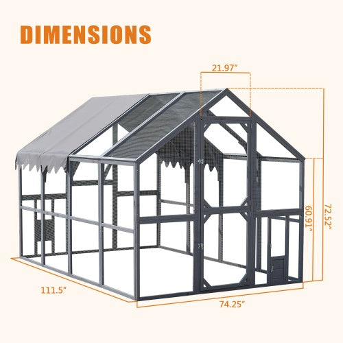 Outdoor Chicken Coop Fence Big Cat Play Fence, Upgraded Waterproof Cover - Grey