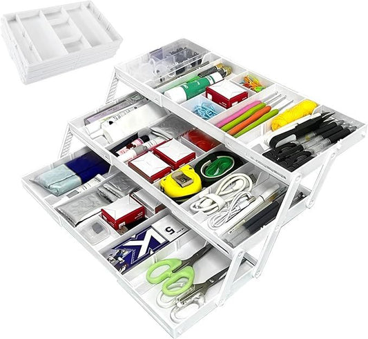 3 Tier Drawer Organizer, Expandable Junk Drawer Organizer, Smart Drawer Organizer Multi Level, Collapsible Shallow Storage Drawers Tray Desk Organizer For Makeup, Jewelry