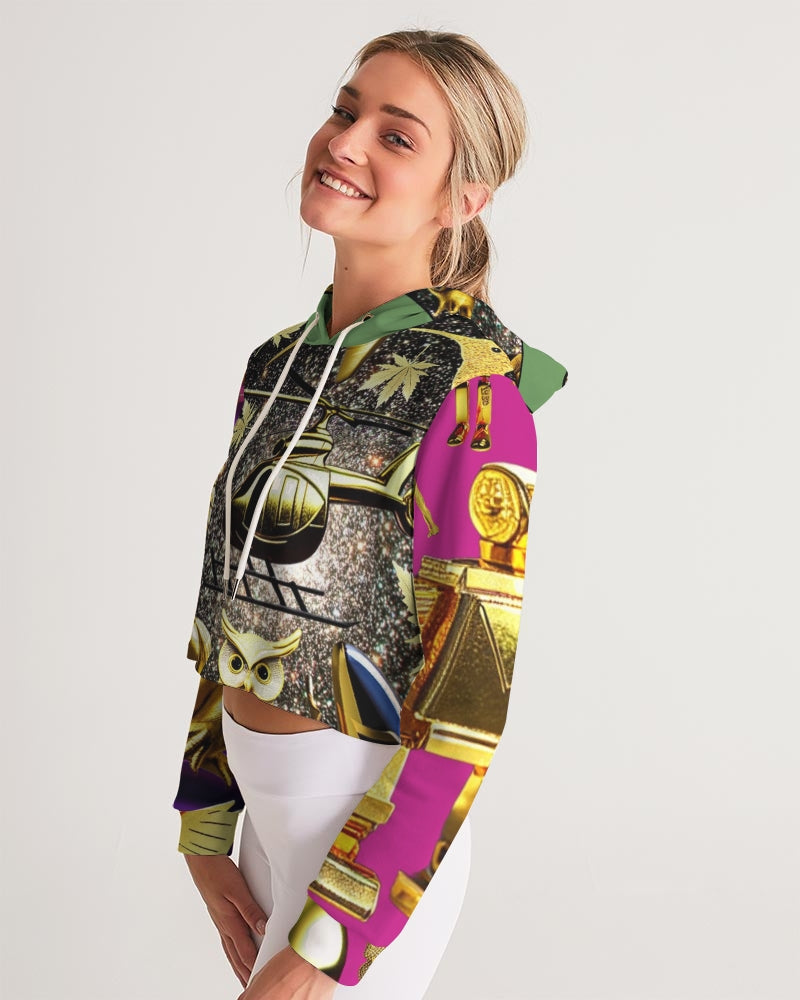 Robotic Abstrak Women's All-Over Print Cropped Hoodie