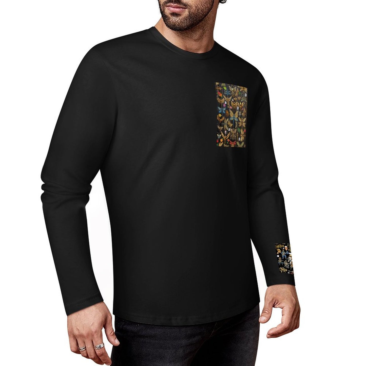 DTF 160gsm Cotton Men's Long Sleeve T-shirt (Front+Sleeve Printing)