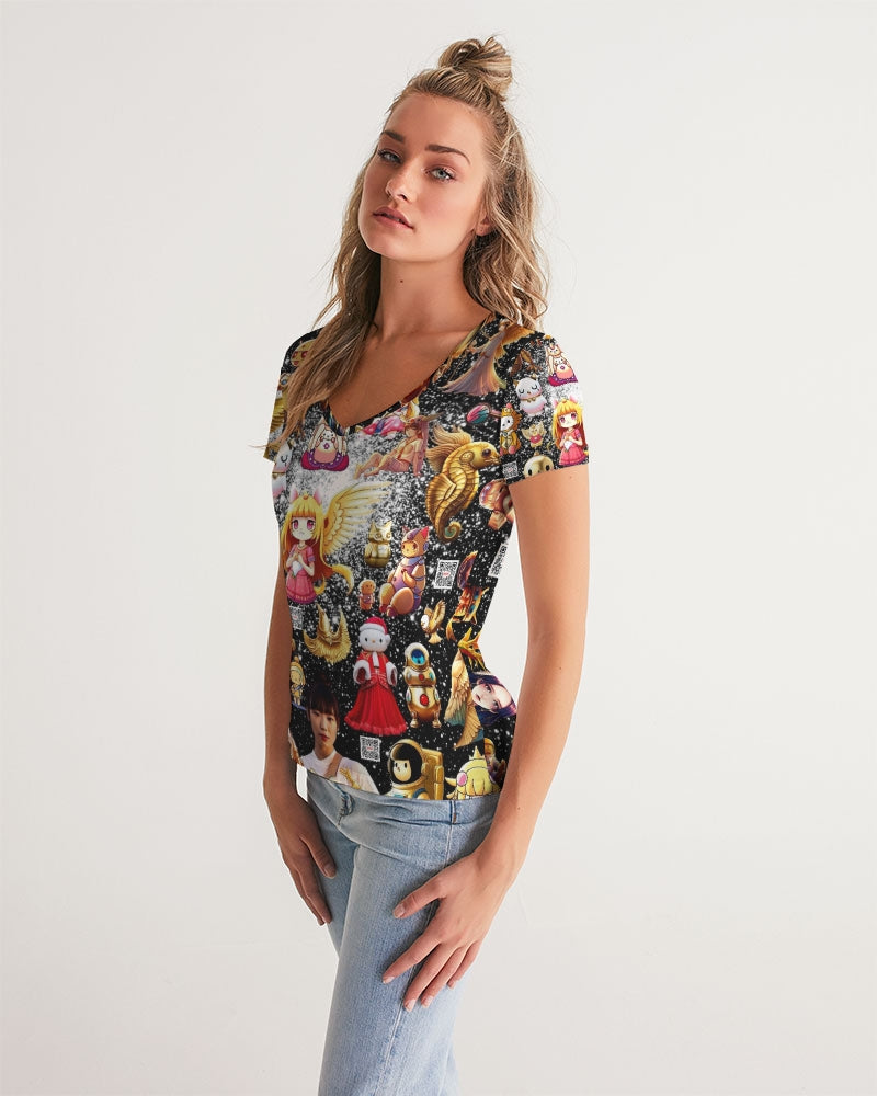 Womens Abstrak Women's All-Over Print V-Neck Tee