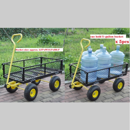 Carriage Garden Cart Steel Garden Cart With Swivel Handle And Detachable Sides, Practical Heavy Duty Garden Cart And Trolley