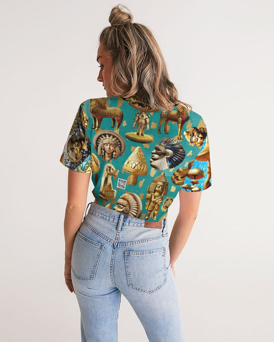 Nature Abstrak Women's All-Over Print Twist-Front Cropped Tee