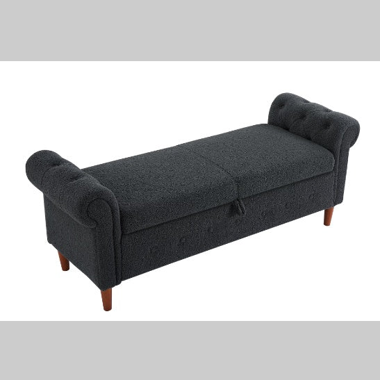 Grey Teddy Velvet Multifunctional Storage Rectangular Sofa Stool