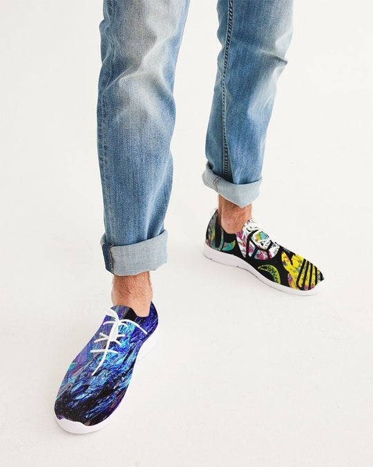 Blue Space Abstract Men's Lace Up Flyknit Shoe