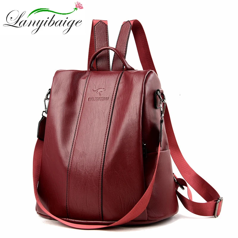 Anti-theft Leather Backpack Women Vintage Shoulder Bag Ladies High Capacity Travel Backpack School Bags Girls Mochila Feminina