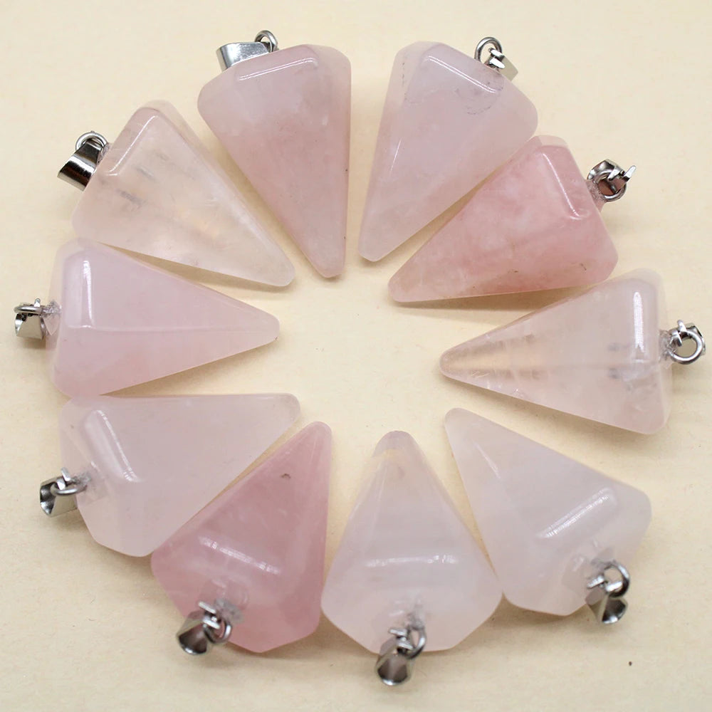 24pcs Natural Stone Reiki Pendulum Divination Pendant Amethyst Quartz Crystal Agate Suitable for DIY Necklace Jewelry Pendant