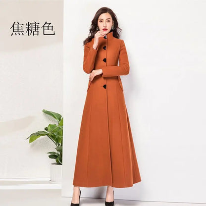 Women Woolen Coat 2024 Winter New Elegant Wool Jacket Slim Long Woolen Trench Coat Thick Warm Tops Lady Vintage Dress Overcoat