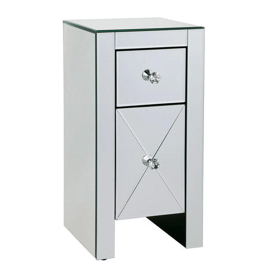 1 Big 1 Small 2-Drawer Mirrored Bedside Table 30x30x60CM Nightstand MDF&Glass Bedside Cabinet Silver[US-W]