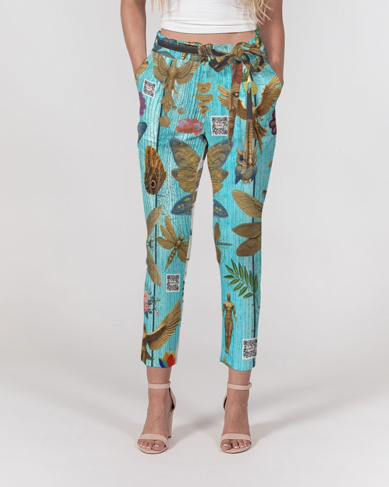 Abstrak dragonfly Women's All-Over Print Belted Tapered Pants