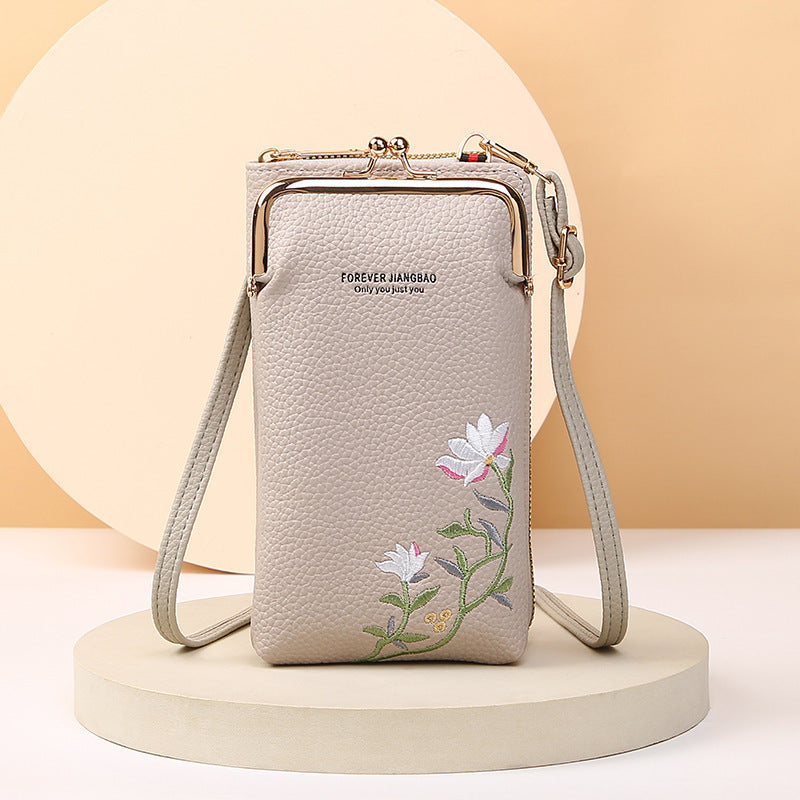 Flower Embroidery Phone Bag With Lock Buckle Outdoor Long Wallet Fashion Shoulder And Crossbody Bags