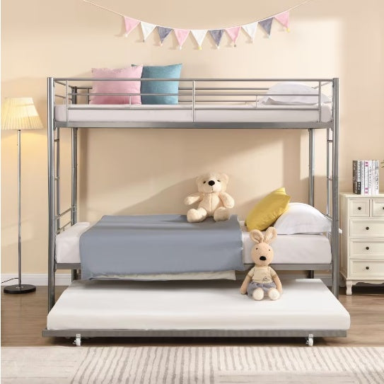 METAL BUNK BED WITH TRUNDLE SILVER