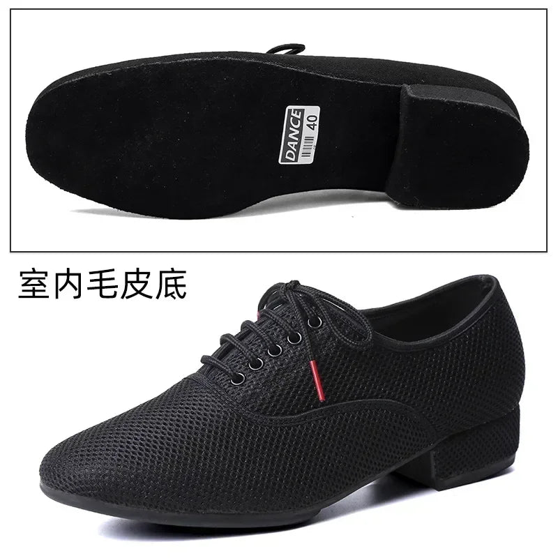 Male Latin Dance Shoes Men Salsa Jazz Dancing Boys Ballroom Modern Tango Shoes Black Mesh Soft Sole Man Training Sneakers 39-46