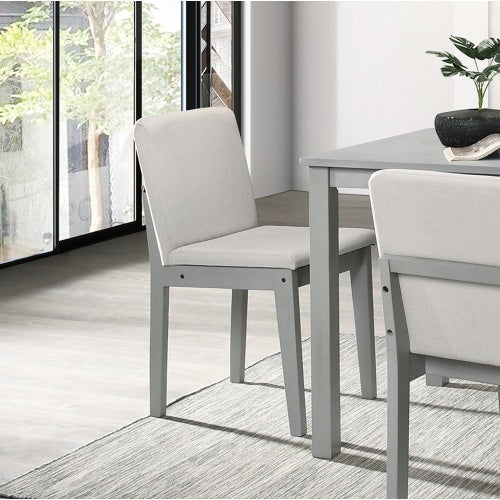 Grey Finish 5pc Dining Room Set Dining Table 4x Chairs Beige Fabric Chair Seat Kitchen Breakfast Dining Room Furniture Rubberwood Veneer Unique Design