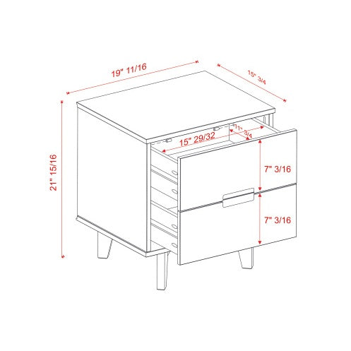 Mid-Century Modern Solid Wood 2-Drawer Nightstand Natural Pine