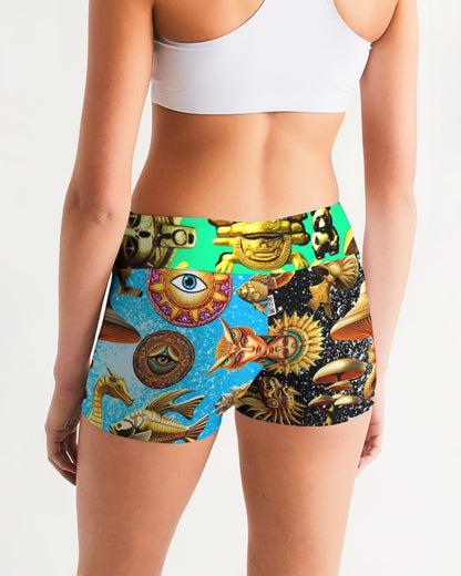 Eye and Face Abstrak Women's All-Over Print Mid-Rise Yoga Shorts