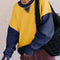 Yellow Color Block Thumbhole Sleeve Drop Shoulder Sweatshirt