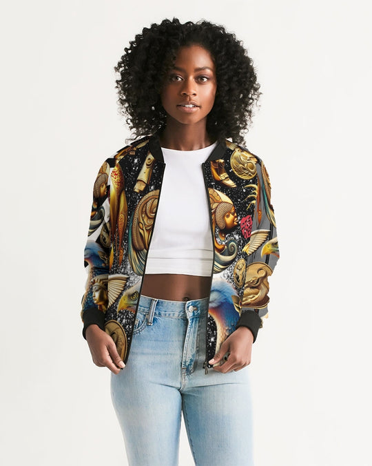 Trendy Abstrak Pattern Women's All-Over Print Bomber Jacket