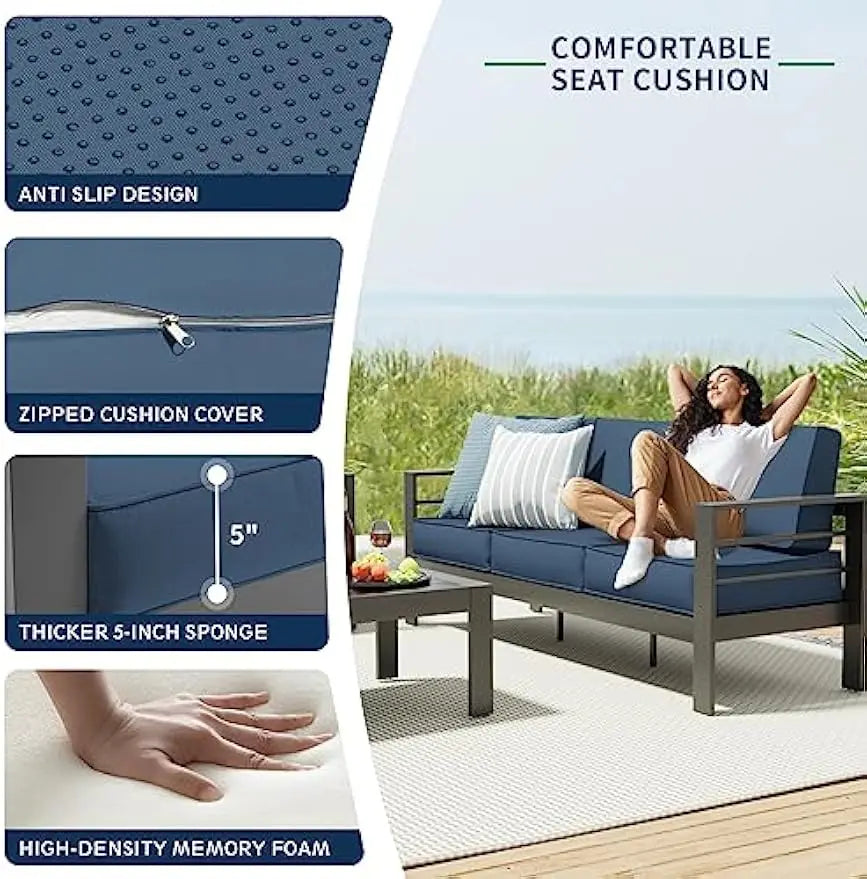 Aluminum Patio Furniture, 8 Pieces Metal Outdoor Furniture Set,Sofa Sets with Coffee Table (Included Waterproof Covers)