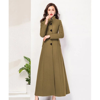 Women Woolen Coat 2024 Winter New Elegant Wool Jacket Slim Long Woolen Trench Coat Thick Warm Tops Lady Vintage Dress Overcoat