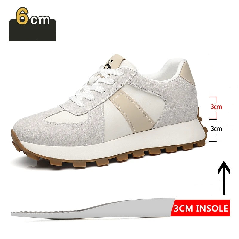 Elevator Casual Sneakers Man Cow Suede Leather Lace-Up Round Toe Platform Shoes 3/6/8cm Height Increase Shoes For Men Lift Sport