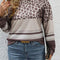 Coffee Plus Size Leopard Striped Long Sleeve Crew Neck Top