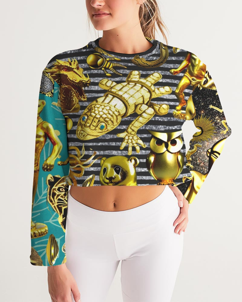 Different Abstract Faces Women's All-Over Print Cropped Sweatshirt