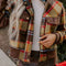 Brown Plaid Print Chest Pockets Button Zipper Stand Neck Jacket